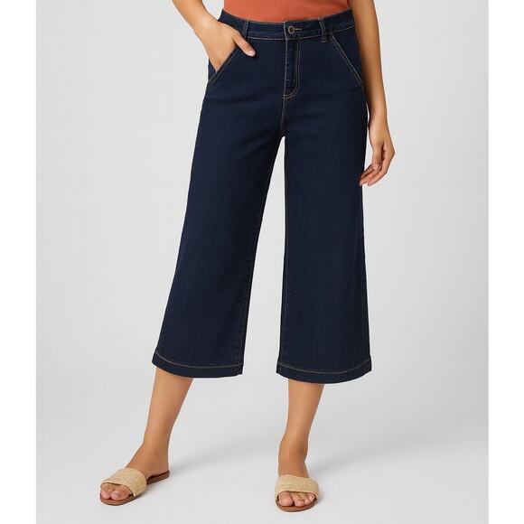 Style & Co Jeans Women's SZ 12 High-Rise Wide-Leg Slimming Pocket Crop Dark Wash - Picture 10 of 13